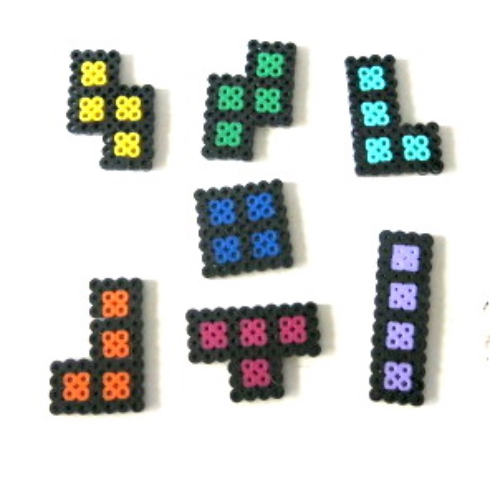 Perler Beads set of 7 Tetris Shapes Magnets